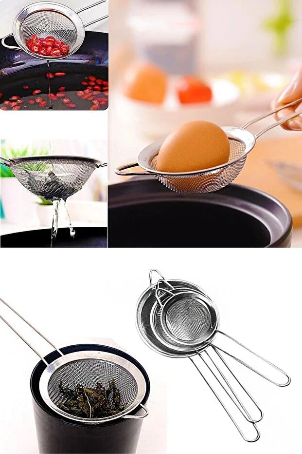 Luxury Stainless Steel 3 Size Tea Herb Strainer Set Multi-Purpose