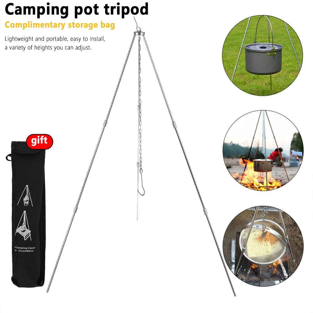 Camping Campfire Tripod for Hanging Pot Outdoor Cookware Picnic
