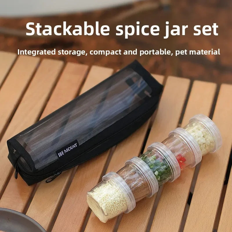 Camping Spice Set With 5 Transparent Seasoning Bottles And A Portable