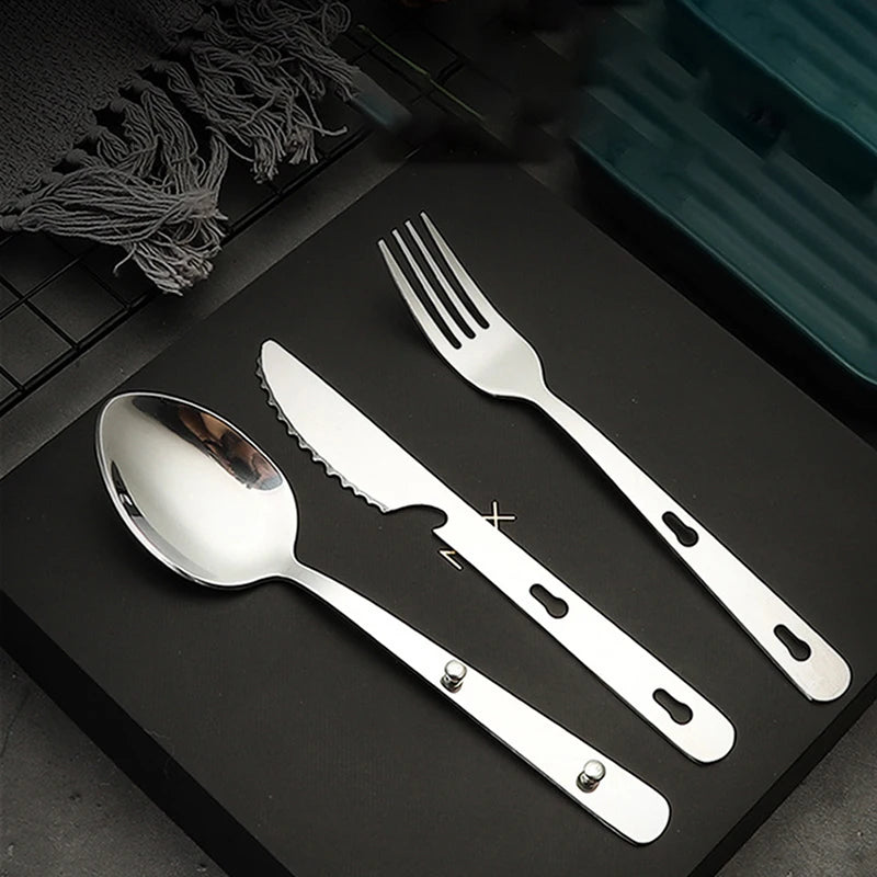 3pcs/set Portable Stainless Steel Tableware fold knife utensil spoon