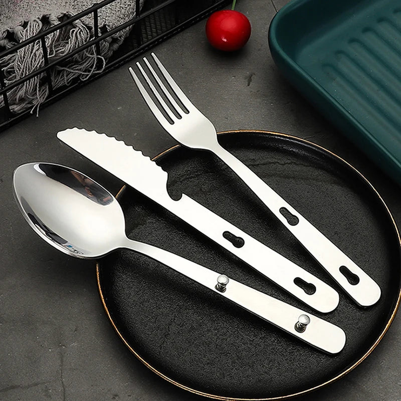 3pcs/set Portable Stainless Steel Tableware fold knife utensil spoon