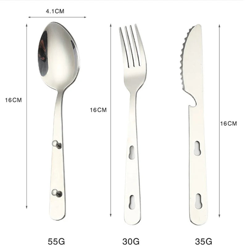 3pcs/set Portable Stainless Steel Tableware fold knife utensil spoon