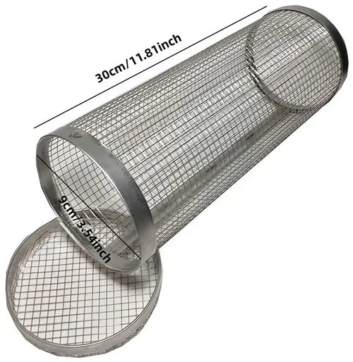 Round BBQ Basket Stainless Steel Rolling Grilling Basket Wire Mesh