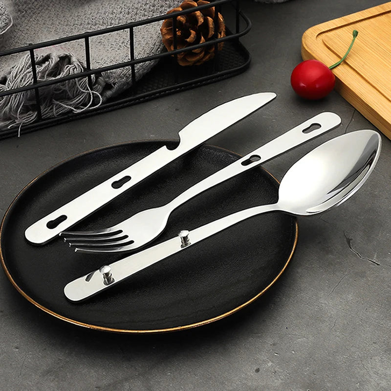 3pcs/set Portable Stainless Steel Tableware fold knife utensil spoon